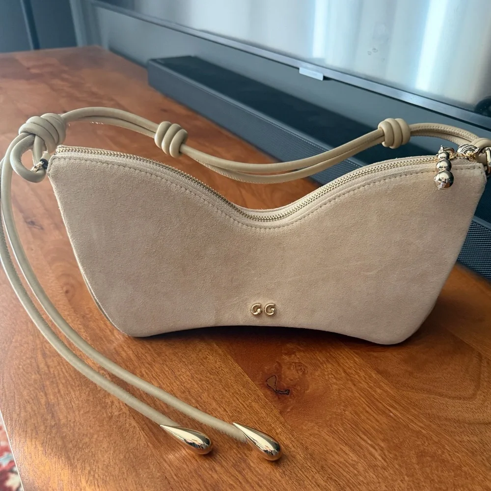 Cult Gaia Mercier Suede Shoulder Bag in Sand - Picture 2 of 10